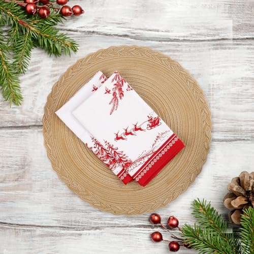 Christmas Tree Cotton Cloth Napkins, Farmhouse, 18×18 in, Set of 4