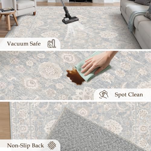 8x10 Blue Cream Neutral Thicker Area Rug