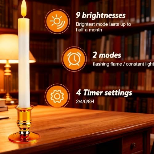 Christmas Window Candles, 6 Pcs Battery Operated Flameless Taper Candles with Remote, Timer, 3D Wick, Holders & Suction Cups for Christmas, Wedding, Halloween Decor