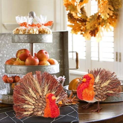 Thanksgiving Turkey Decor Set – 2 Natural Material for Table Home