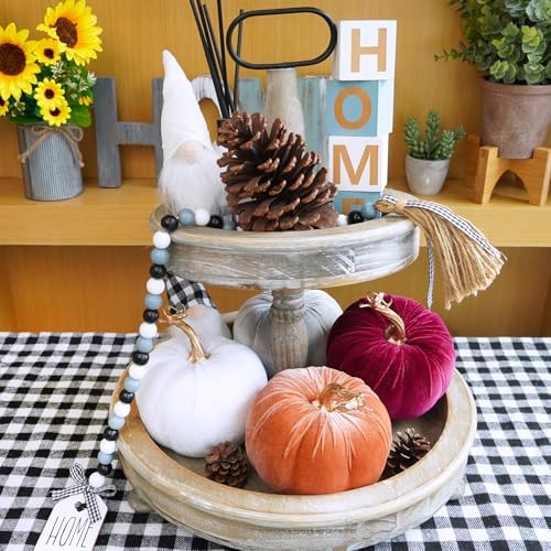Winlyn Set of 4 Fall Velvet Artificial Pumpkins with Gold Stems Decorative Fabric Pumpkins in Burgundy Bronze Gray White Faux Foam Pumpkins 5" for Autumn Wedding Thanksgiving Halloween Mantel Décor