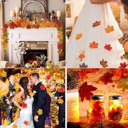 Fake Fall Leaves 100 Pcs Artificial Maple Leaves Decor Fake Fall Leaves for Scrapbooking Wedding Home Party Decorations