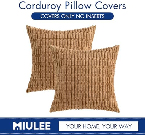 MIULEE Corduroy Decorative Throw Pillow Covers 18x18 Brown Pack of 2