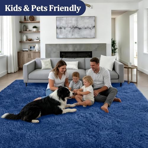 9x12 Area Rug Living Room Bedroom: Fluffy Plush Shag Carpet Blue