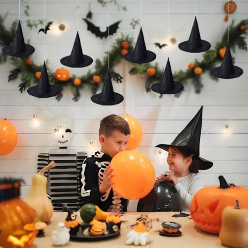 15 PCS Halloween Witch Hats, Black Hanging Wizard Hat Decorations