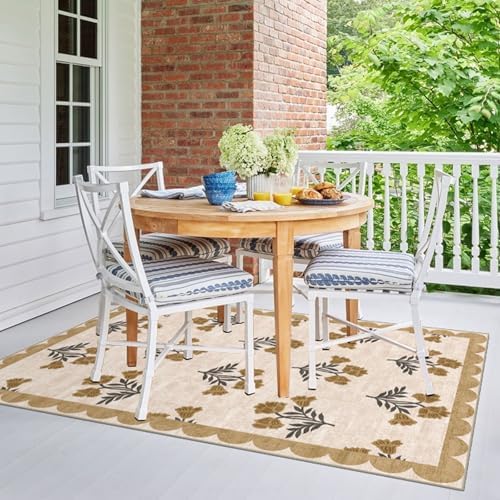 4x6 Covered Outdoor Patio Rug, Beige Washable Front Porch Entry Rug