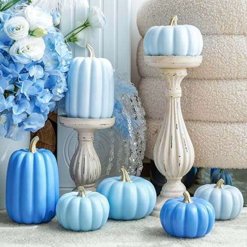 WDS WONDROUS Fall Pumpkin Decor Set of 7, Artificial Fake Pumpkins for Home