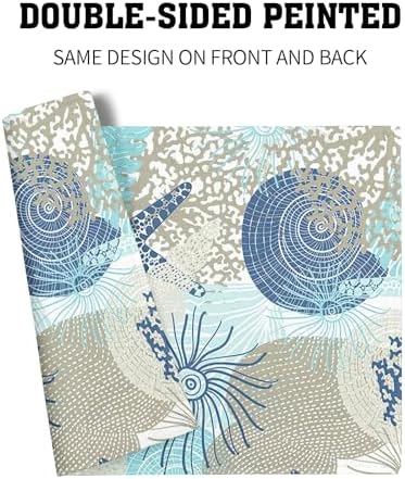 Nautical Coastal Placemats Set of 4 18x12 Inch Summer Beach Themed Linen Place Mats Heat-Resistant Washable Wipeable Beachy Seashell Table Mat for Party Kitchen Dining Room Dinner Table Decor