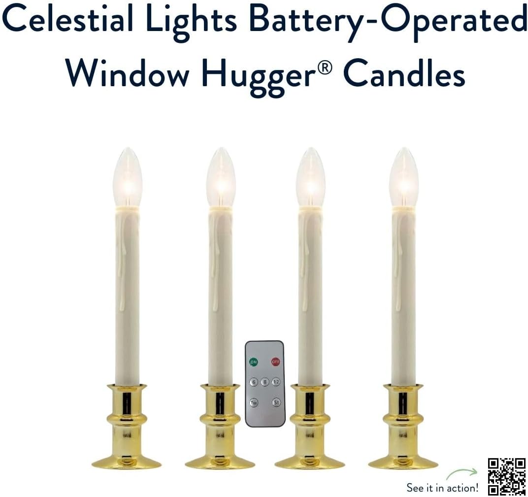 Celestial Lights Set of Four Battery Operated Remote Programmable Window Hugger Candle for Narrow Window Sills Daily
