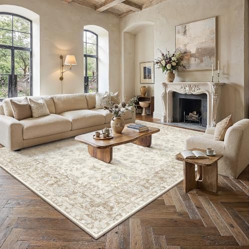 8x10 Beige Neutral Floral Living Room Area Rug