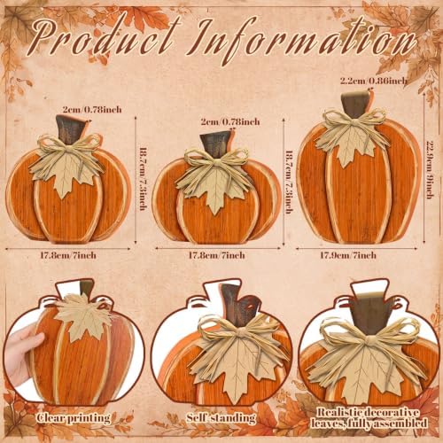 Cinnvoice 3 Pcs 7.3" 9" Fall Pumpkin Decorations Stacked Fall Wooden Signs