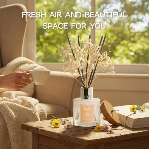 Airkeep Reed Diffuser Set,3.38 fl oz (100 ml) - Fresh Linen Oil Diffusers with 8 Reed Sticks, Home Fragrance Reed
