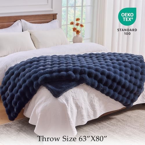 BENVWE Fluffy Faux Fur Throw Blanket for Couch, Soft Plush Thick Cozy Fuzzy Luxury Minky Bubble Blanket for Home Living