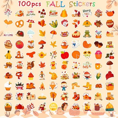 OHOME Fall Stickers | 100 PCS Thanksgiving Stickers for Kids - Vinyl Thanksgiving Games Toys Gifts Activities Essentials Party Favors Supplies - Friendsgiving Crafts Bulk for Classroom Home