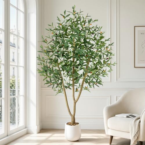 6ft Artificial Olive Tree with Tall Exquisite Planter | Realistic Faux Olive Tree with Thick Trunk and Lifelike Leaves