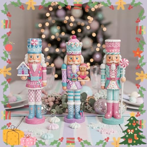 Simgoing 3 Pcs Macaron Gingerbread Nutcracker Christmas Resin Soldier Decor