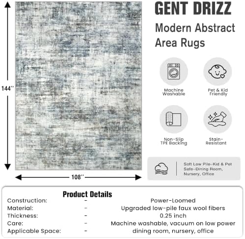 9x12 Area Rugs for Living Room: Washable Abstract Blue Multi Badroom Carpet