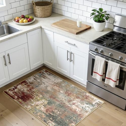RELEANY Washable 3'x4' Abstract Area Rug for Living Room Rustic Brown