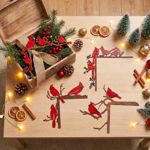 MorningRo 4 Pcs Cardinal Bird Door Frame Topper Red Bird Metal Wall Art