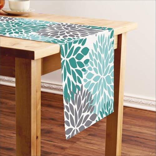 Niviy Green Table Runner 108 inches Long Dahlia Pinnata Flower Pattern Spring Summer Seasonal Kitchen Dining Green Table Decoration for Indoor Outdoor Home Party Decor (13 x 108 inch)