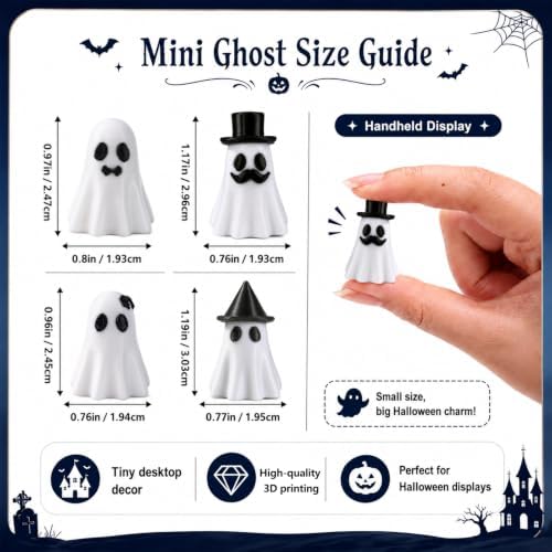 DULEFUN 50PCS Halloween Mini 3D Printed White Ghost Figure Miniatures Decor