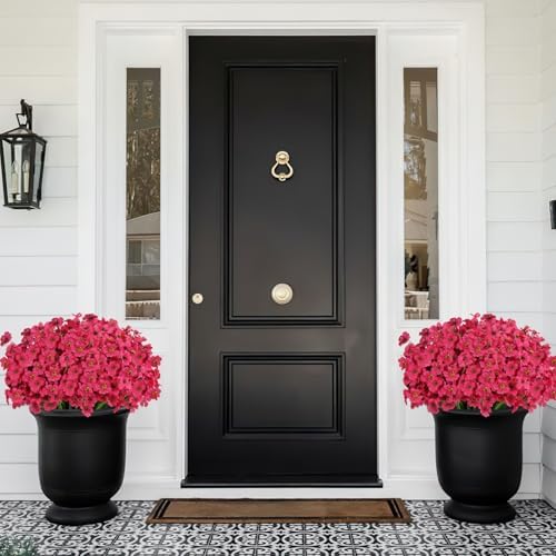 24PCS UV Resistant Artificial Flowers for Outdoors, Rosy Red
