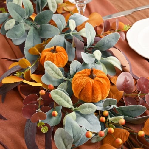 Waipfaru 2 Pcs Fall Eucalyptus Garland Thanksgiving Vine for Fall Decor
