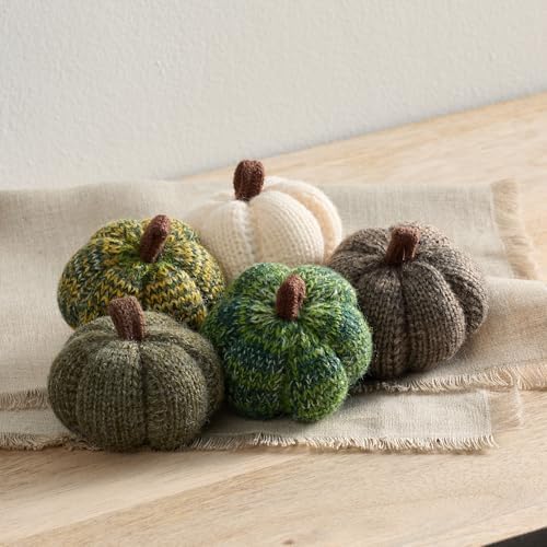 Cozy Mini Knit Pumpkins Set of 5 (Juniper 2.5 Inch Set)
