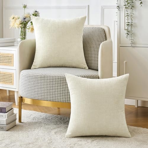 MIULEE Soft Chenille Throw Pillow Covers Cream 16x16 Inch Pack of 2