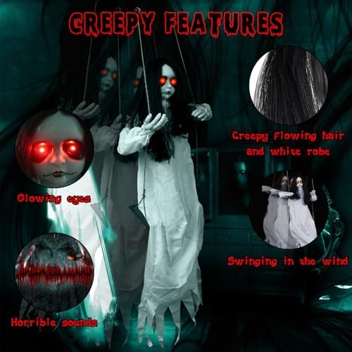 Scary Halloween Decorations Outdoor, 47-Inch Hanging Swinging Doll Girl