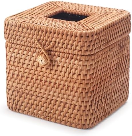Rattan Tissue Box Cover Woven Facial Napkin Holder Square / Natural / 5.7 x 5.7 x 5.5