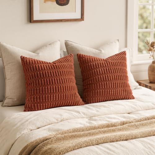 MIULEE Fall Corduroy Decorative Throw Pillow Covers 16x16 Rust Pack of 2