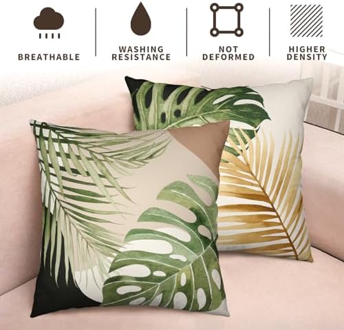 Summer Tropical Palm Leaf Pillow Cases 16x16 Set of 2 Green Banana Leaves Monstera Botanical Pillowcase Modern Geometric Plant Outdoor Decorative Throw Cushion Cases for Bedroom Living Room