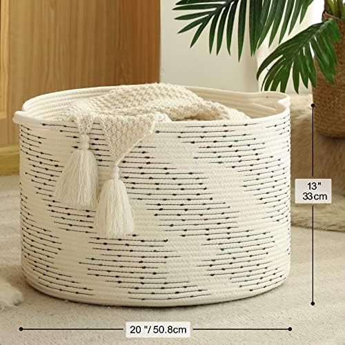KAKAMAY Large Blanket Basket (20"x13"),Woven Baskets for storage Baby Laundry Hamper，Cotton Rope Blanket Basket for