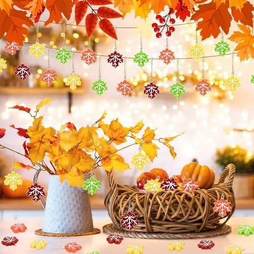 48Pcs Fall Ornaments, Maple Leaf Ornaments for Small Tree