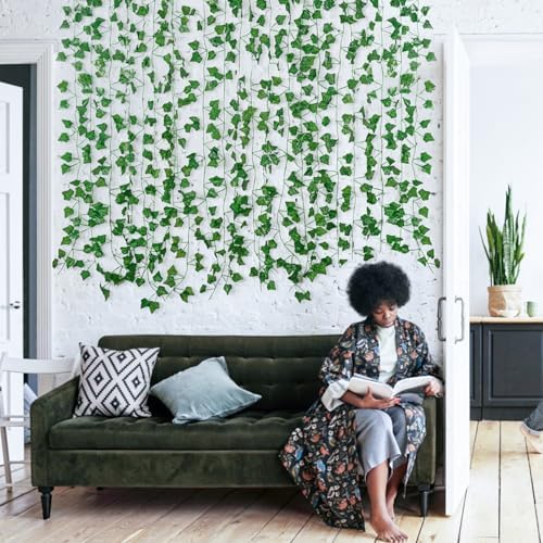Freyalife Fake Vines for Room Decor(12 Pack 84 Feet) Aesthetic Artificial Plant Ivy Leaves Hanging Greenery Garlands