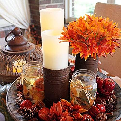 Uieke Artificial Maple Leaves Branch 4 Pcs 7 Forks Faux Fall Plants Stem with 100 Pcs Maple Décor Outdoor UV Resistant Greenery Shrubs Plants for Home Festival Autumn Thanksgiving Centerpieces Decor