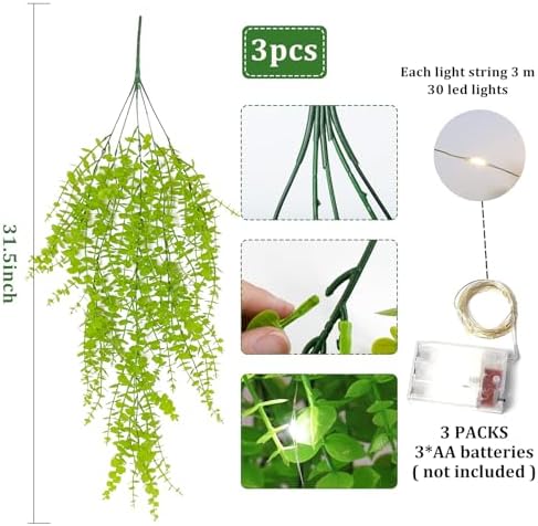 RECUTMS Artificial Hanging Plants Wall Decor Faux Draping Plant with Lights