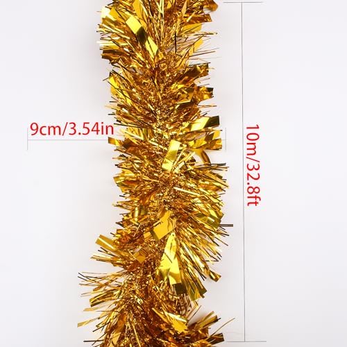 33FT Christmas Tinsel Garland,Gold Shiny Metallic Foil Decorations for Parade Floats, Halloween, Christmas Tree, New Year Parties,Birthday Party,Indoor and Outdoor Disco Party Supplies