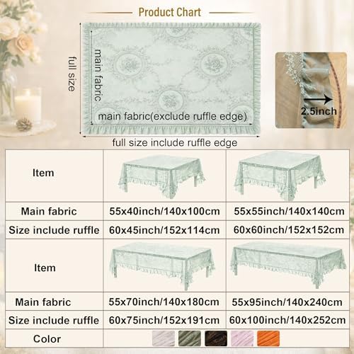 Sage Green Lace Tablecloth, Floral Rectangular Table Cloth 55”x40”