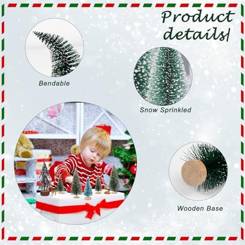ONESING 31 Pcs Christmas Village Set With Bottle Brush Trees - Miniature Accessories for Home Indoor Winter Holiday Decorations