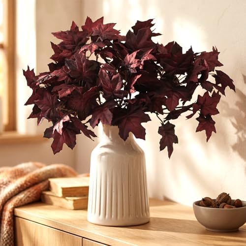 Thiccywoov 6 Pack Artificial Fall Maple Stems, Burgundy Leaf Picks for Vase