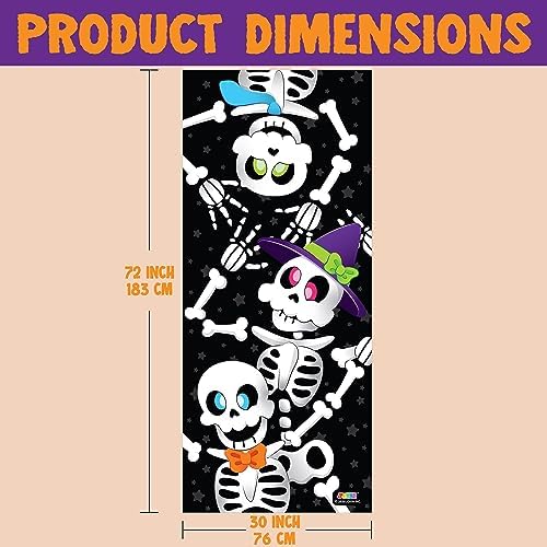 JOYIN 3 Pcs 30”x72” Door Cover Skeleton Halloween Decorations Indoor, Haunted House Home Decor Stickers Party Supplies Favors for Garage Window Wall Cute