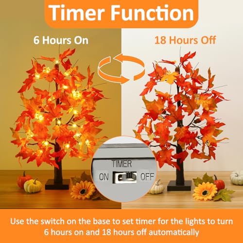 Joyhalo 2 Pack 23.5 Inch Fall Trees with Lights