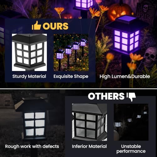 GIGALUMI Halloween Solar Lights Outdoor,12ps Purple Halloween Decorations.