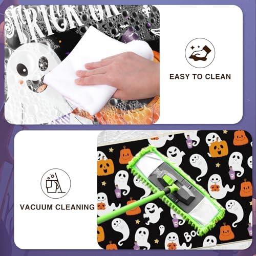 Halloween Door Mat Set of 2, Trick or Treat Doormat with Rubber