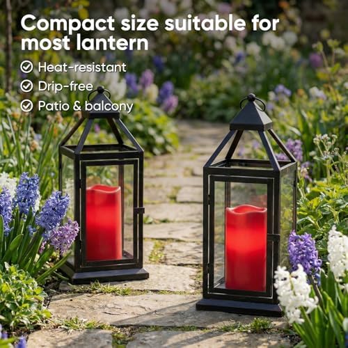 Amagic 3"x6" Red Flameless Candles with Remote, Christmas Battery Operated Candles with Timer, Waterproof LED Pillar Candles for Thanksgiving Table, Home, Outdoor Decor, Plastic, Set of 2
