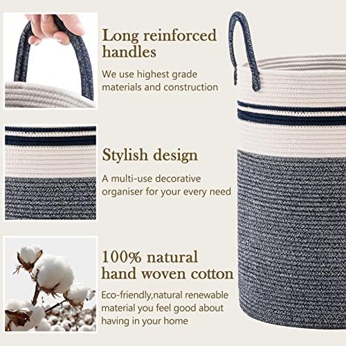 Woven Rope Laundry Hamper Basket by YOUDENOVA, 58L Tall Luandry Basket, Baby Nursery Hamper for Blanket Storage in