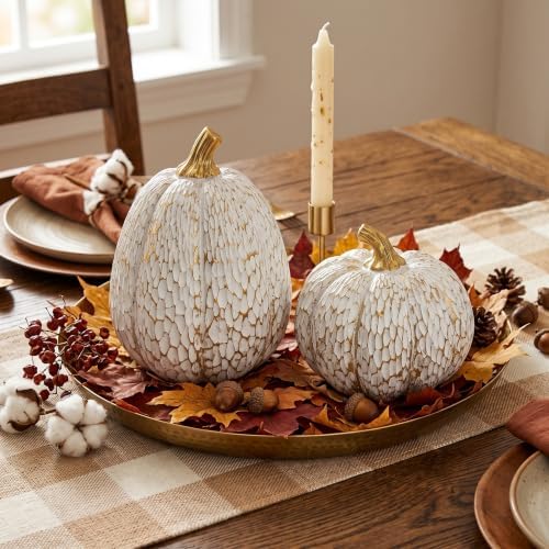 White and Gold Fall Pumpkin Decor, Small Decorative Thanksgiving Pumpkins