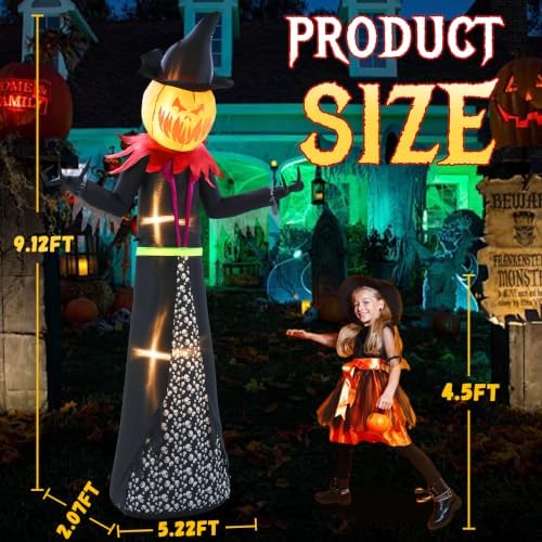 Halloween Inflatable 9FT Giant Pumpkin Witch Outdoor Decorations